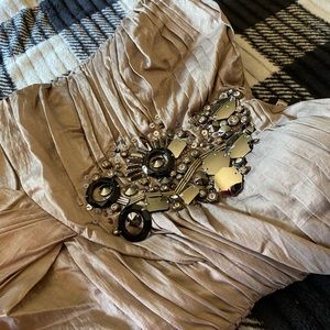 BEBE taupe evening dress